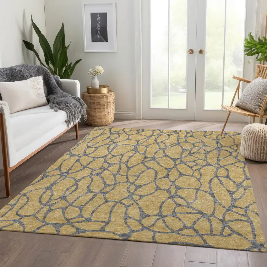 Gold And Gray Geometric Washable Area Rug With UV Protection Photo 5