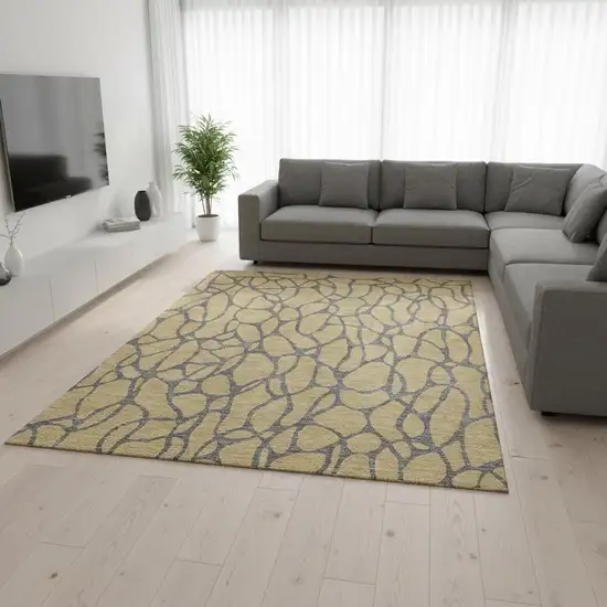 Gold And Gray Geometric Washable Area Rug With UV Protection Photo 2