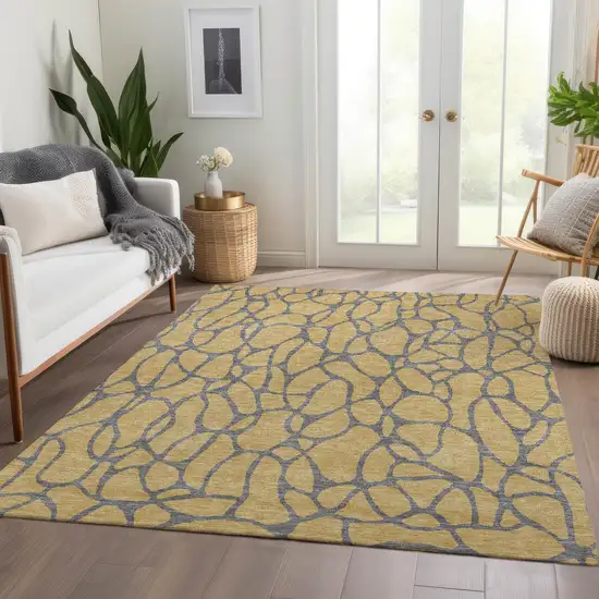 Gold And Gray Geometric Washable Area Rug With UV Protection Photo 5