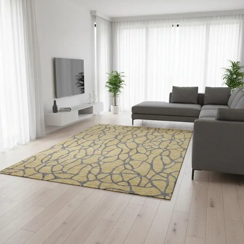 Gold And Gray Geometric Washable Area Rug With UV Protection Photo 2