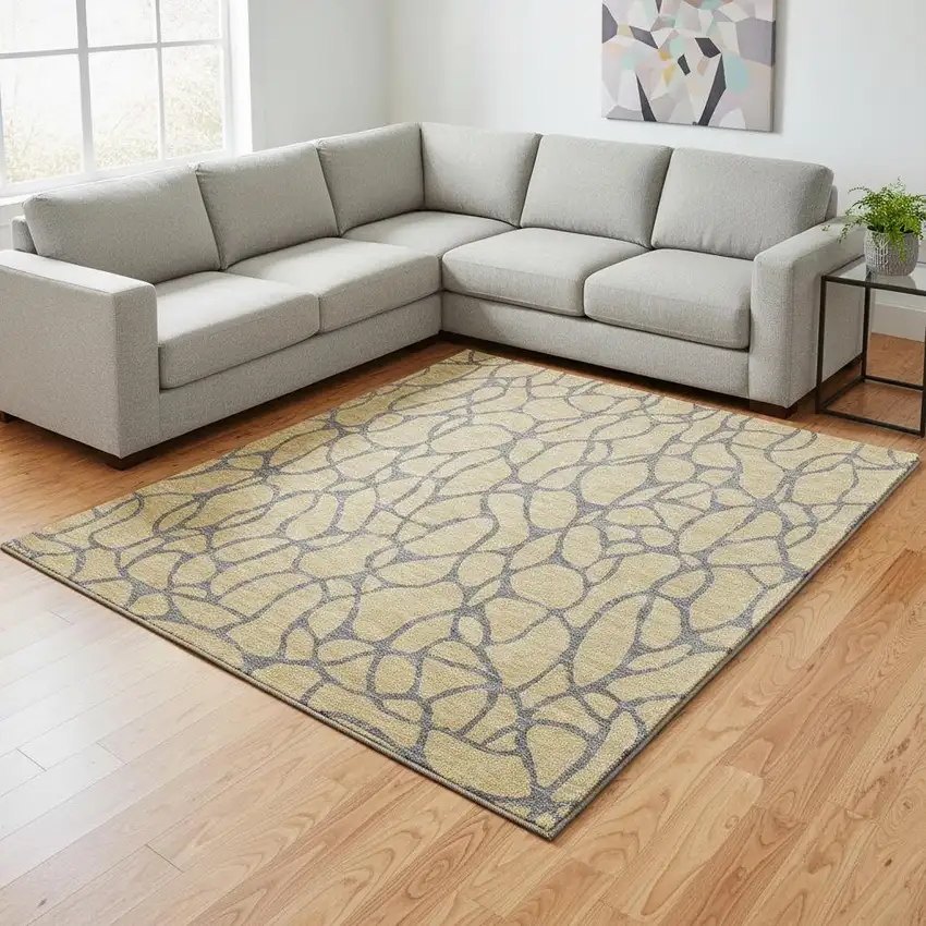 Gold And Gray Geometric Washable Area Rug With UV Protection Photo 2