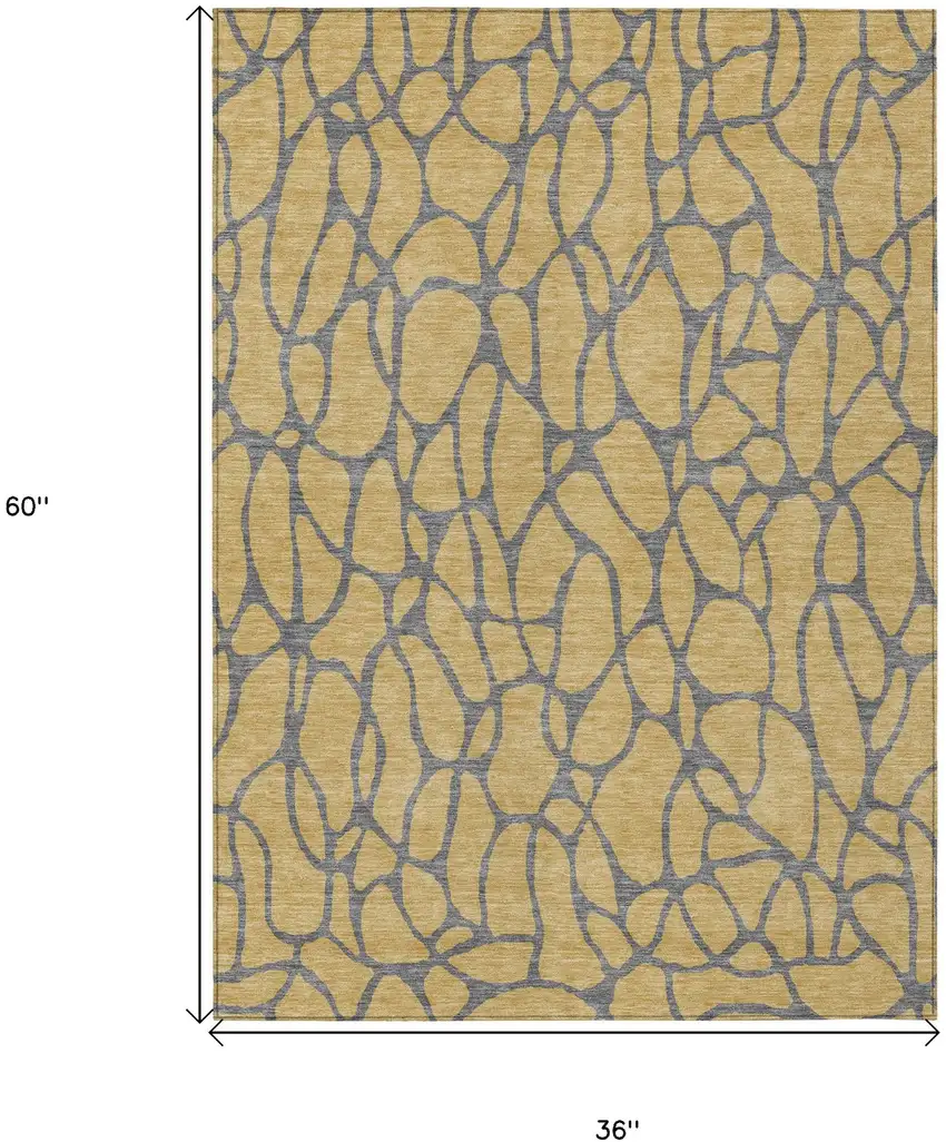 Gold And Gray Geometric Washable Indoor Outdoor Area Rug Photo 3