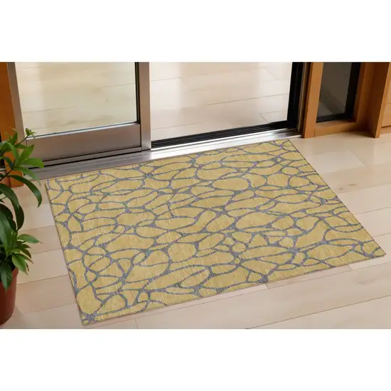 Gold And Gray Geometric Washable Indoor Outdoor Area Rug Photo 1