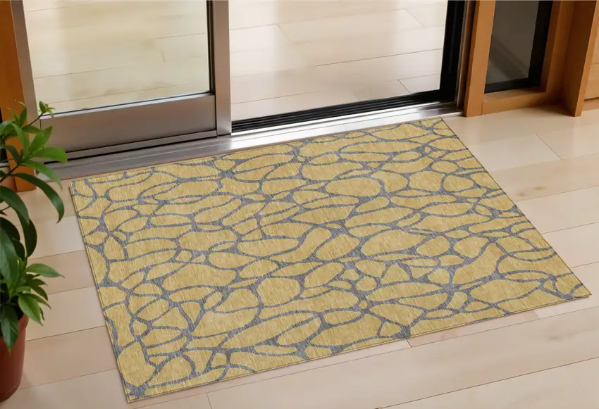 Gold And Gray Geometric Washable Indoor Outdoor Area Rug Photo 1