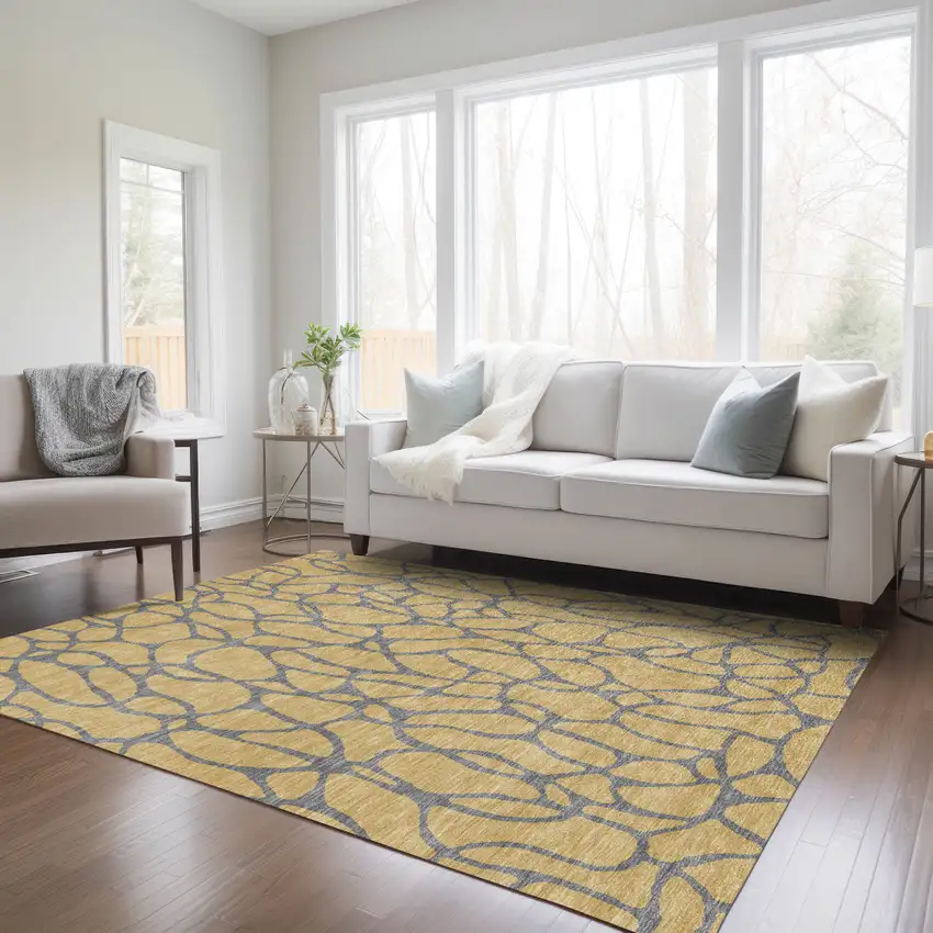 Gold And Gray Geometric Washable Indoor Outdoor Area Rug Photo 9