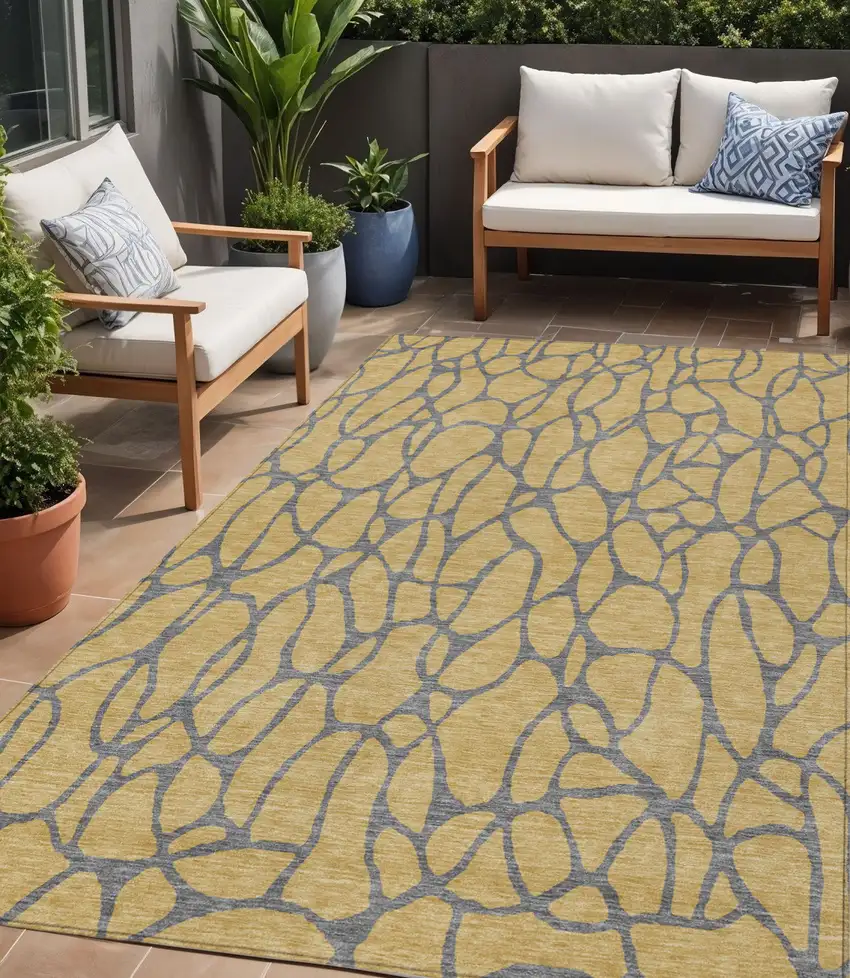 Gold And Gray Geometric Washable Indoor Outdoor Area Rug Photo 1