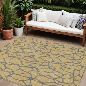 Photo of Gold And Gray Geometric Washable Indoor Outdoor Area Rug