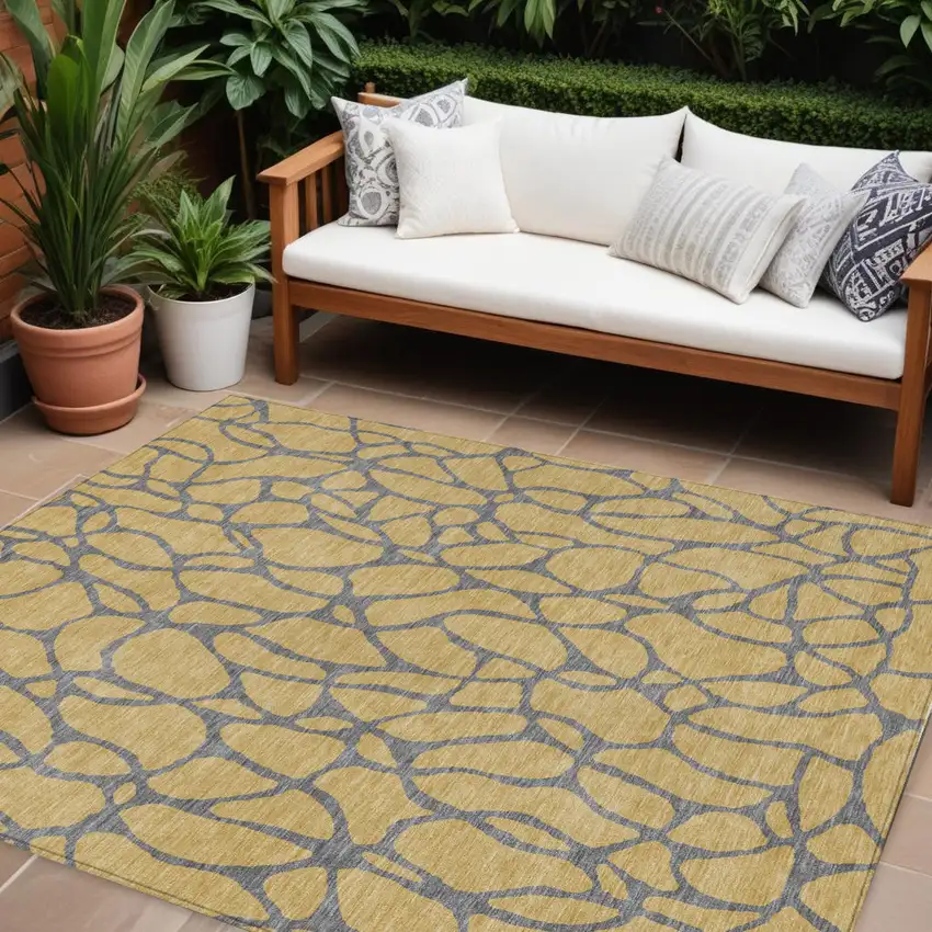 Gold And Gray Geometric Washable Indoor Outdoor Area Rug Photo 1