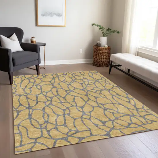 Gold And Gray Geometric Washable Indoor Outdoor Area Rug Photo 9