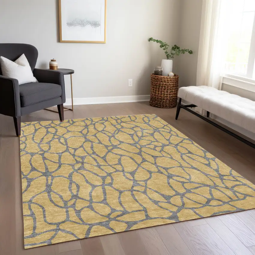 Gold And Gray Geometric Washable Indoor Outdoor Area Rug Photo 9