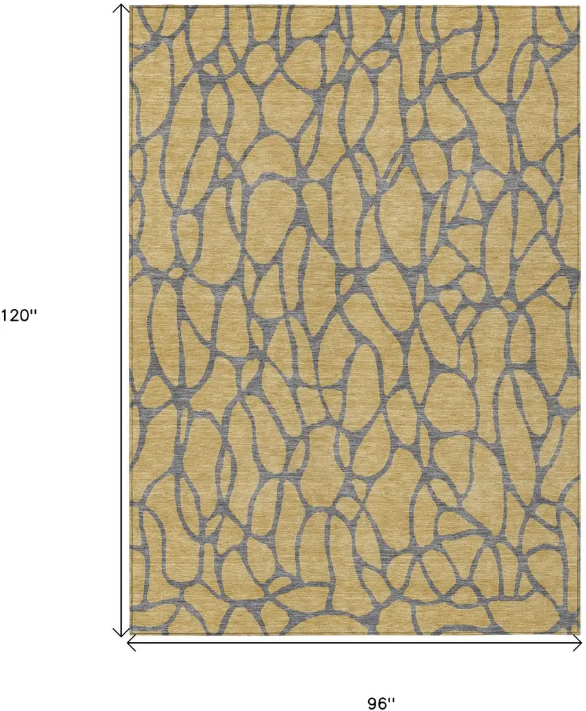 Gold And Gray Geometric Washable Indoor Outdoor Area Rug Photo 3