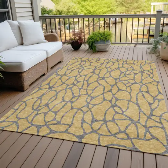 Gold And Gray Geometric Washable Indoor Outdoor Area Rug Photo 8