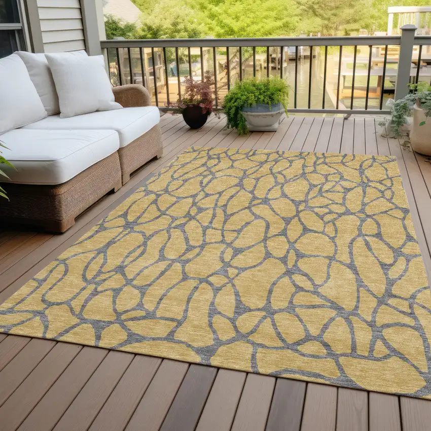 Gold And Gray Geometric Washable Indoor Outdoor Area Rug Photo 8