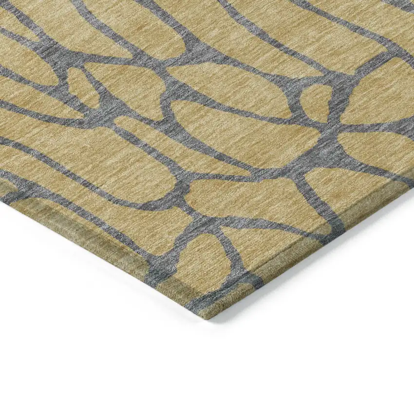 Gold And Gray Geometric Washable Indoor Outdoor Area Rug Photo 5