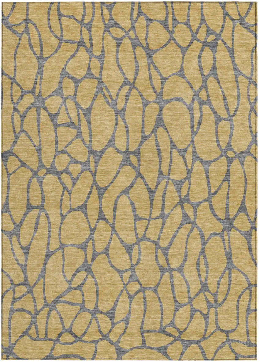 Gold And Gray Geometric Washable Indoor Outdoor Area Rug Photo 7