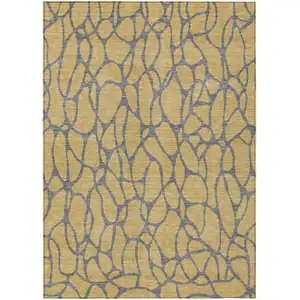 Photo of Gold And Gray Geometric Washable Indoor Outdoor Area Rug