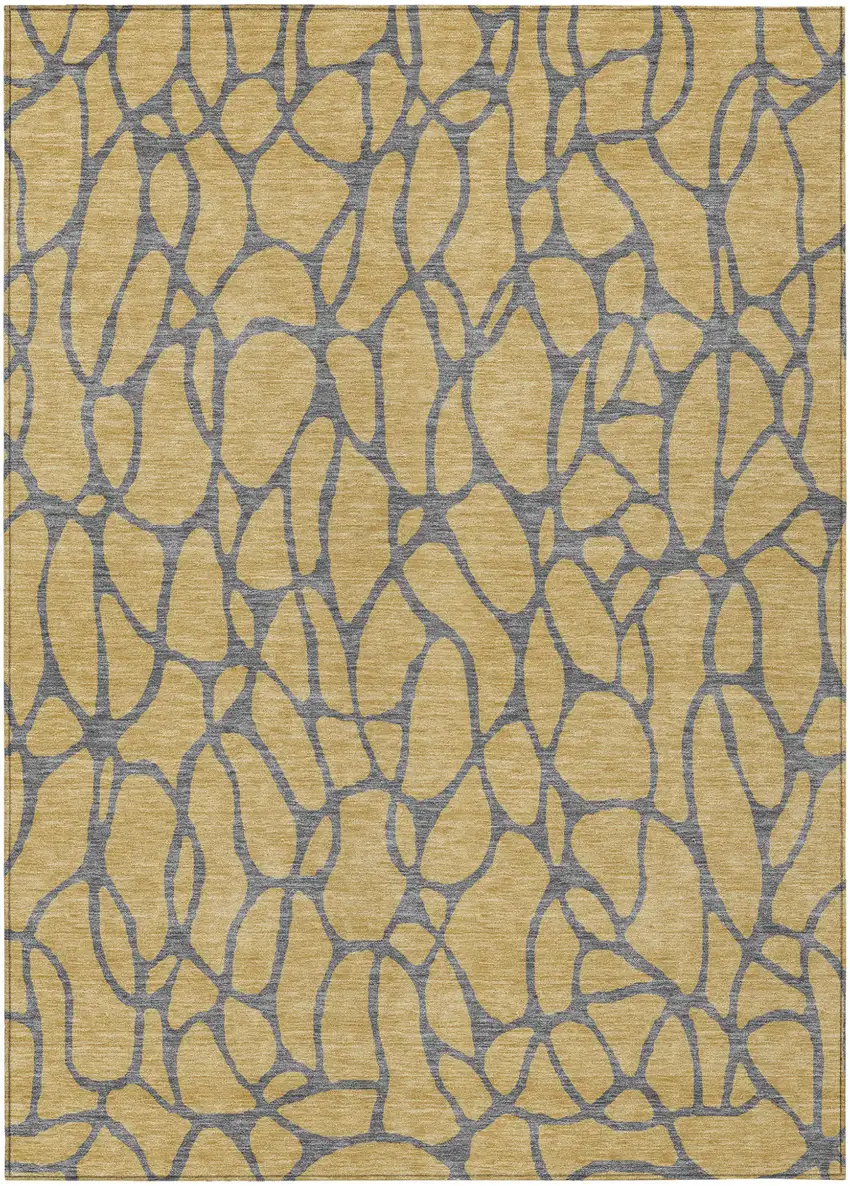 Gold And Gray Geometric Washable Indoor Outdoor Area Rug Photo 2