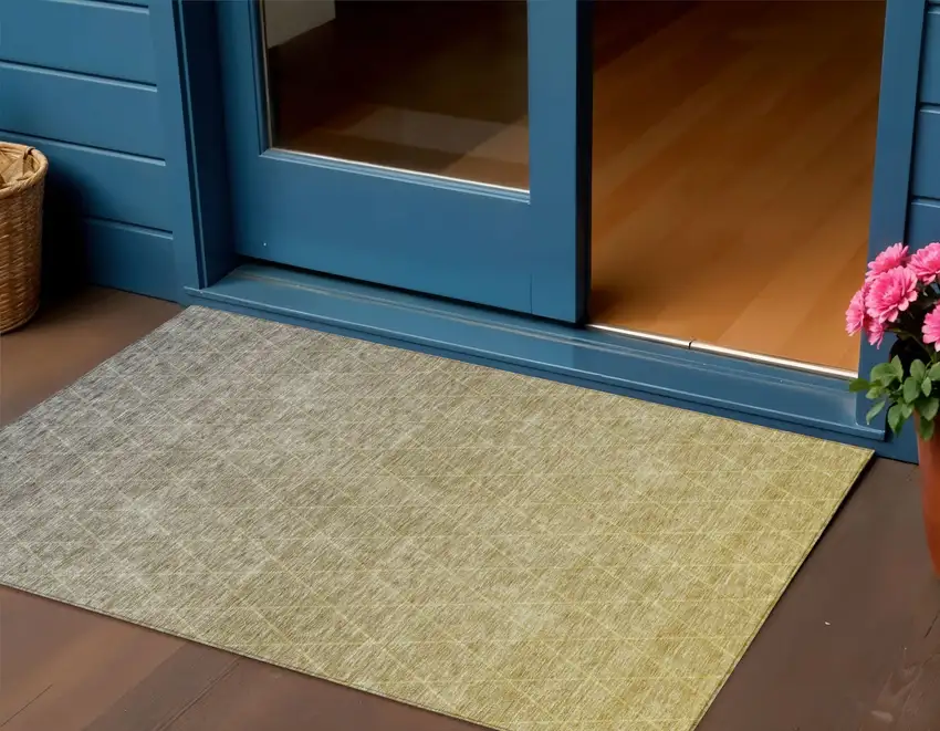 Gold And Gray Geometric Washable Indoor Outdoor Area Rug Photo 1
