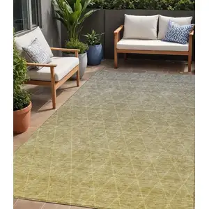 Photo of Gold And Gray Geometric Washable Indoor Outdoor Area Rug