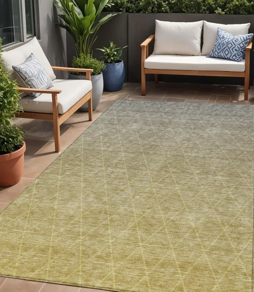 Gold And Gray Geometric Washable Indoor Outdoor Area Rug Photo 1