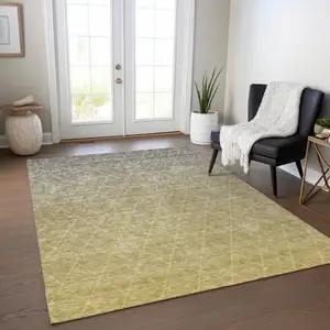 Photo of Gold And Gray Geometric Washable Indoor Outdoor Area Rug