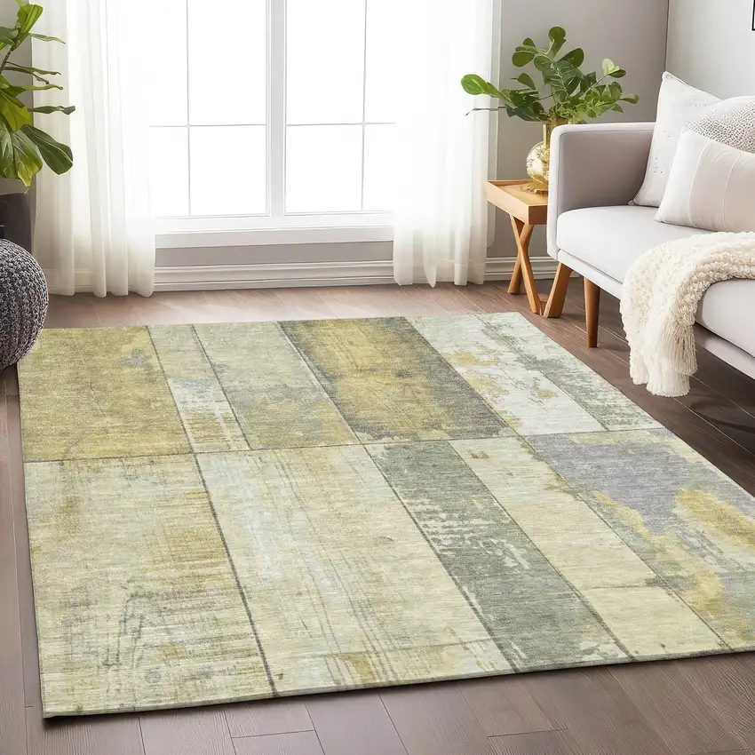 Gold And Gray Geometric Washable Indoor Outdoor Area Rug Photo 6