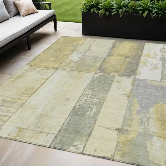 Gold And Gray Geometric Washable Indoor Outdoor Area Rug Photo 2