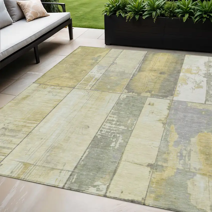 Gold And Gray Geometric Washable Indoor Outdoor Area Rug Photo 2