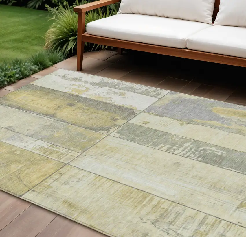 Gold And Gray Geometric Washable Indoor Outdoor Area Rug Photo 2