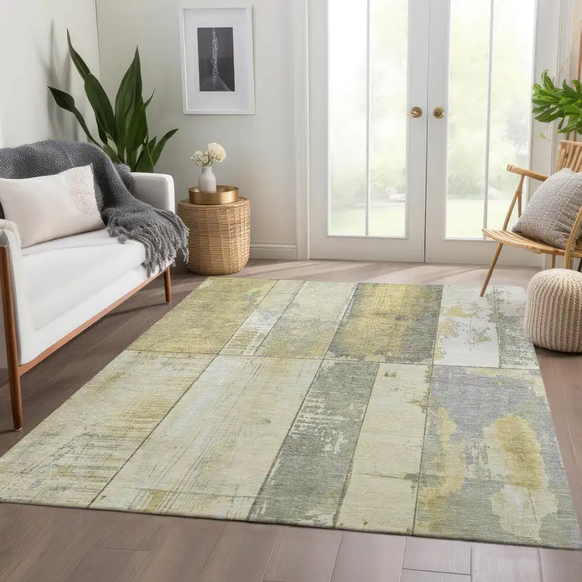 Gold And Gray Geometric Washable Indoor Outdoor Area Rug Photo 7
