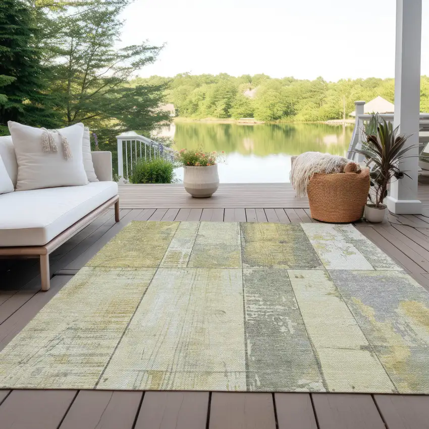 Gold And Gray Geometric Washable Indoor Outdoor Area Rug Photo 5