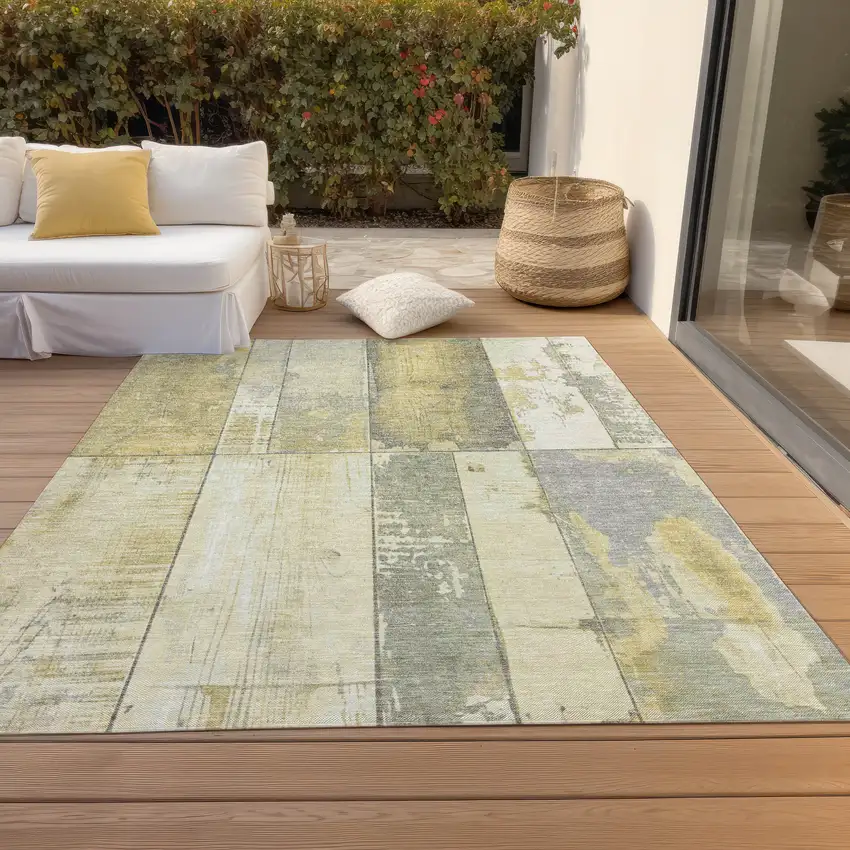 Gold And Gray Geometric Washable Indoor Outdoor Area Rug Photo 8