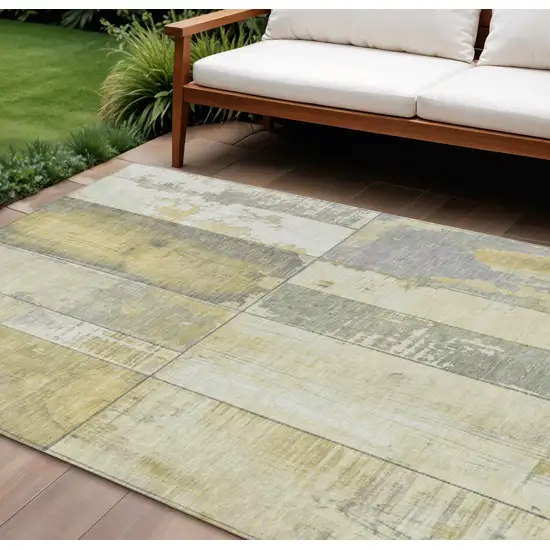 Gold And Gray Geometric Washable Indoor Outdoor Area Rug Photo 2