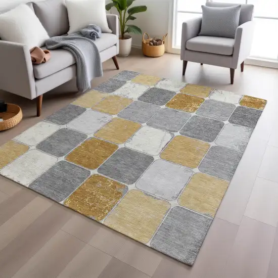 Gold And Gray Geometric Washable Indoor Outdoor Area Rug Photo 7