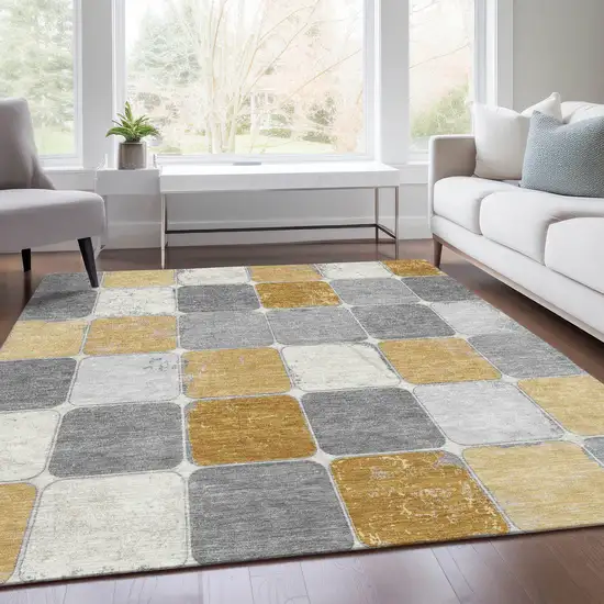Gold And Gray Geometric Washable Indoor Outdoor Area Rug Photo 8