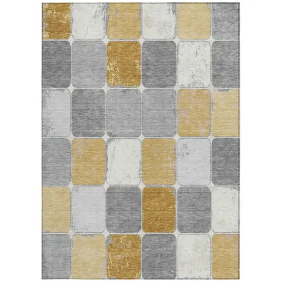 Gold And Gray Geometric Washable Indoor Outdoor Area Rug Photo 4