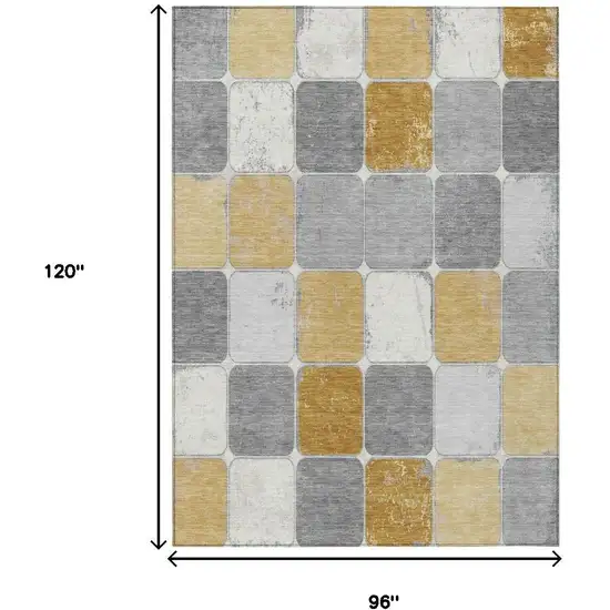Gold And Gray Geometric Washable Indoor Outdoor Area Rug Photo 9