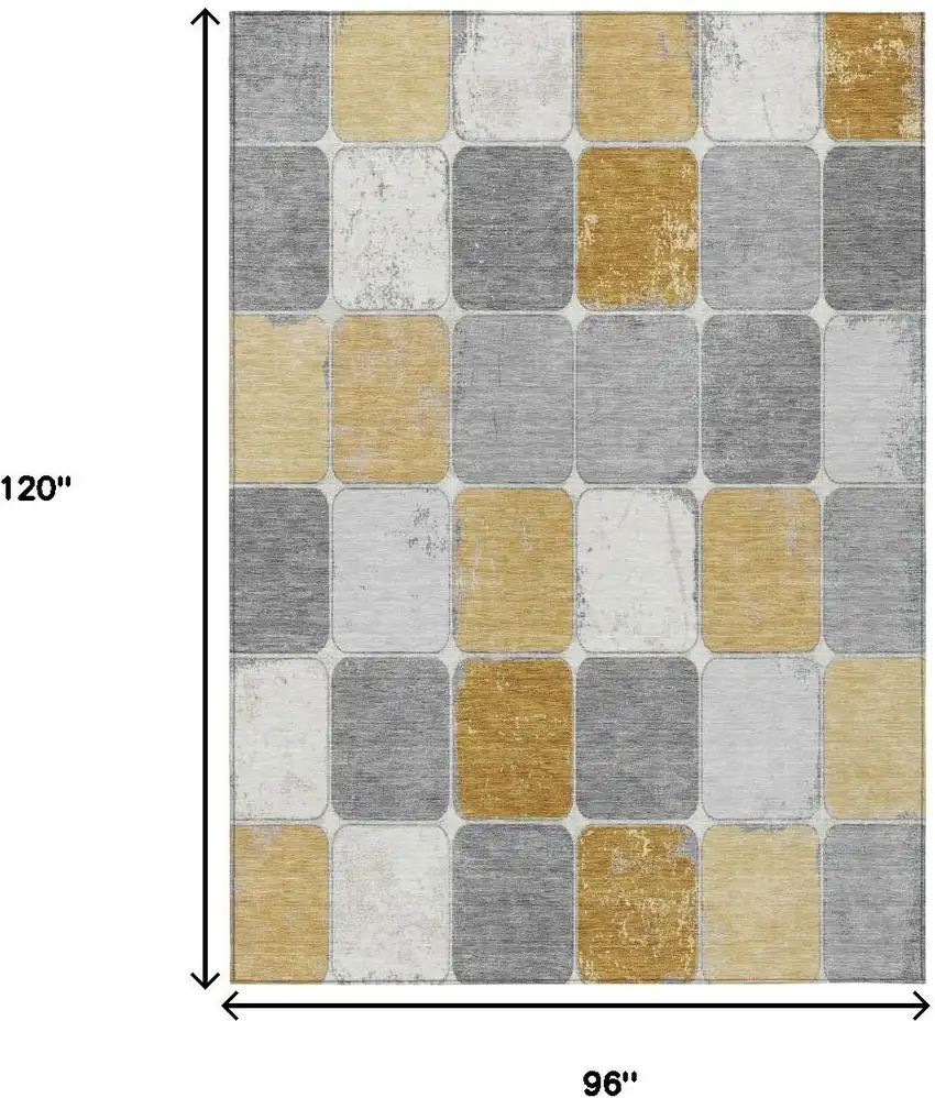 Gold And Gray Geometric Washable Indoor Outdoor Area Rug Photo 9