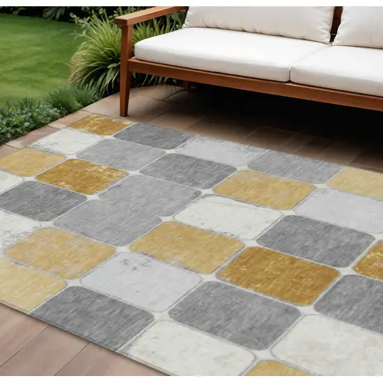 Gold And Gray Geometric Washable Indoor Outdoor Area Rug Photo 2