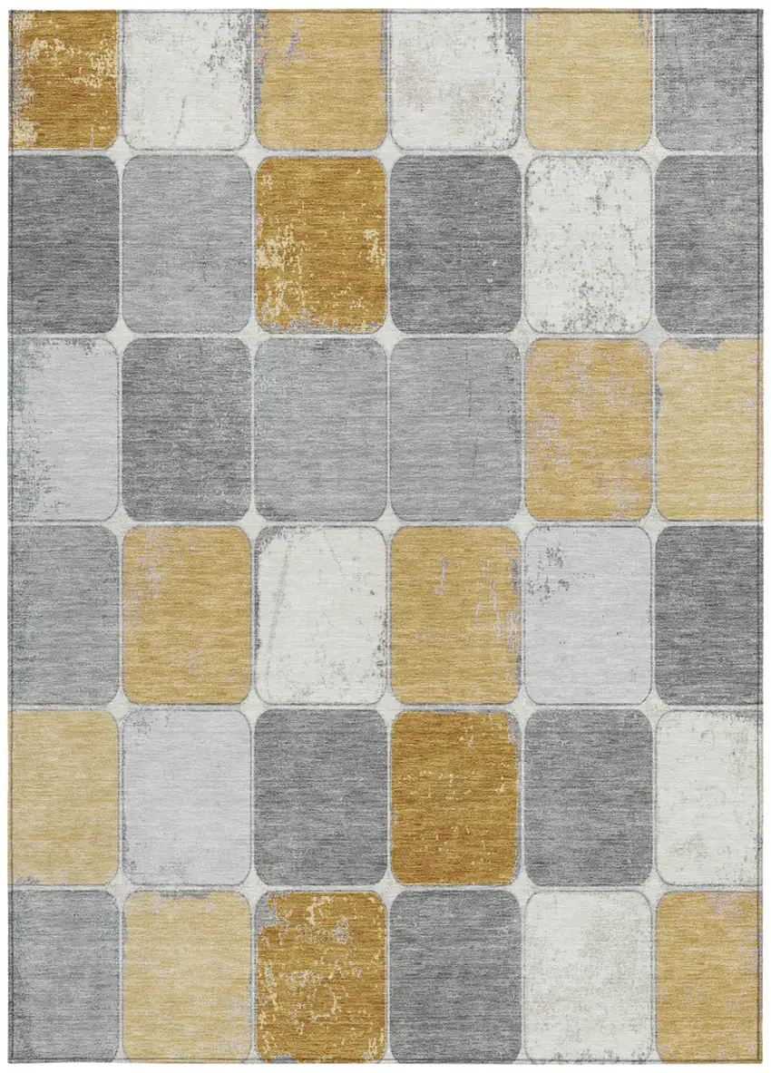 Gold And Gray Geometric Washable Indoor Outdoor Area Rug Photo 4