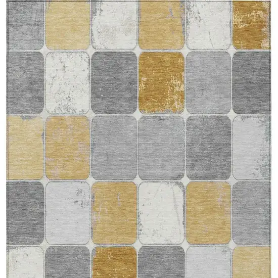 Gold And Gray Geometric Washable Indoor Outdoor Area Rug Photo 3