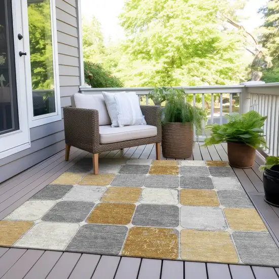 Gold And Gray Geometric Washable Indoor Outdoor Area Rug Photo 9