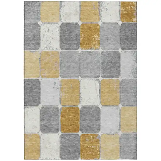 Gold And Gray Geometric Washable Indoor Outdoor Area Rug Photo 1