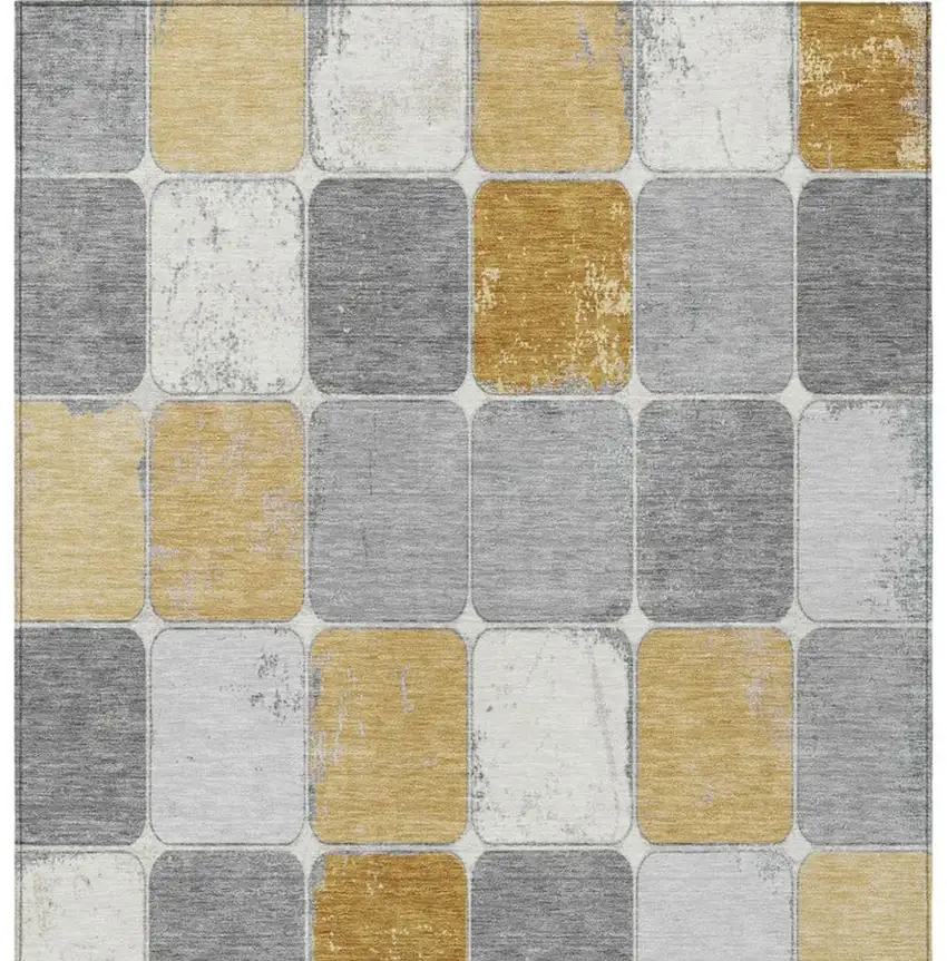 Gold And Gray Geometric Washable Indoor Outdoor Area Rug Photo 4