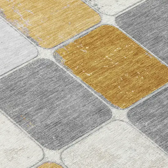 Gold And Gray Geometric Washable Indoor Outdoor Area Rug Photo 9