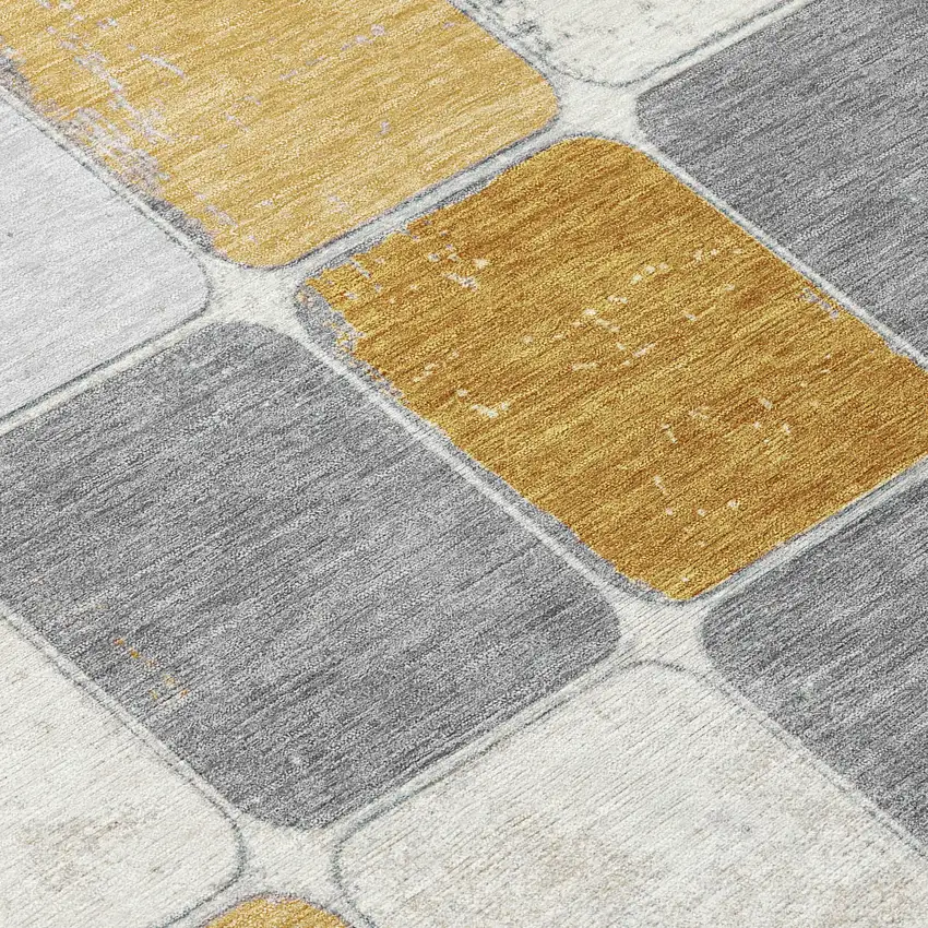 Gold And Gray Geometric Washable Indoor Outdoor Area Rug Photo 9
