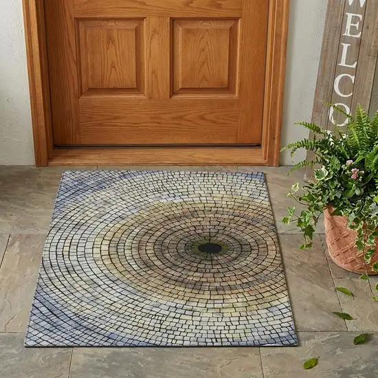 Gold And Gray Geometric Washable Indoor Outdoor Area Rug Photo 1