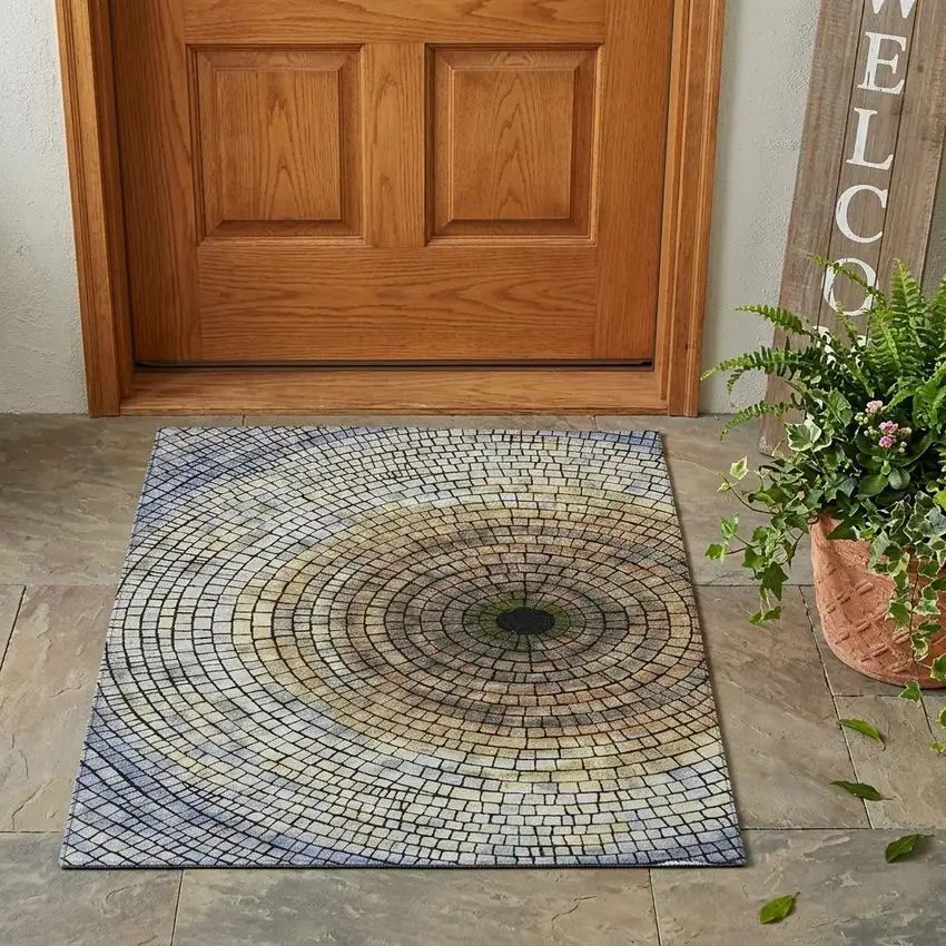 Gold And Gray Geometric Washable Indoor Outdoor Area Rug Photo 1
