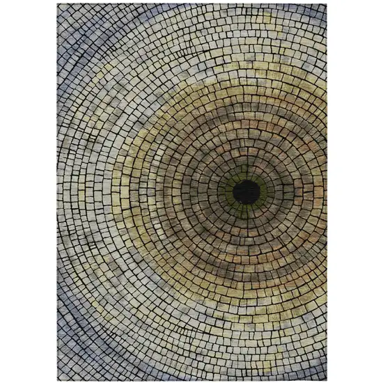Gold And Gray Geometric Washable Indoor Outdoor Area Rug Photo 2