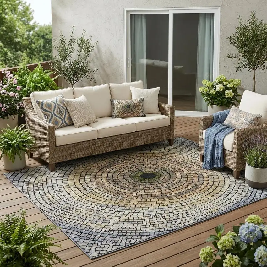 Gold And Gray Geometric Washable Indoor Outdoor Area Rug Photo 1